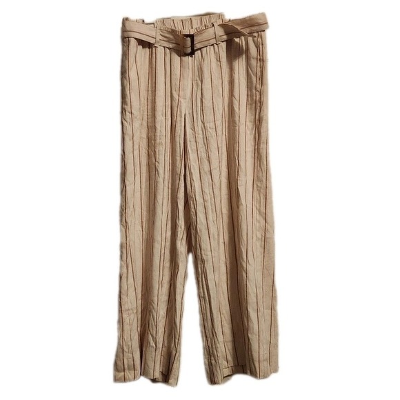 J. Jill Pants - J. Jill Cream & Pink Striped Cropped Ankle Linen Pants Small
